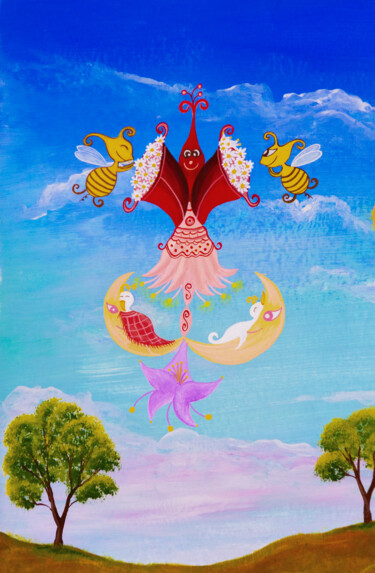 Картина под названием "Les abeilles gourma…" - Émilie Pauly, Подлинное произведение искусства, Гуашь