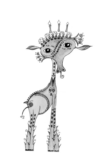 Zeichnungen mit dem Titel "Girafe d'anniversai…" von Émilie Pauly, Original-Kunstwerk, Bleistift