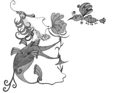 Dessin intitulée "Le charmeur de fleu…" par Émilie Pauly, Œuvre d'art originale, Crayon