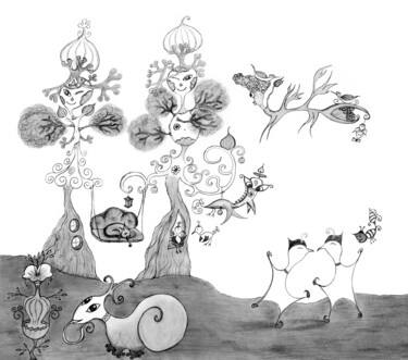 Disegno intitolato "Forêt dansante / Da…" da Émilie Pauly, Opera d'arte originale, Matita
