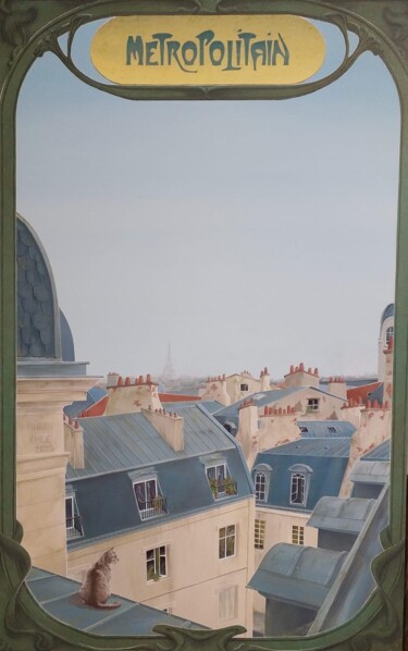Pittura intitolato "Vue sur les toits d…" da Émilie Pineau, Opera d'arte originale, Acrilico Montato su Telaio per barella i…