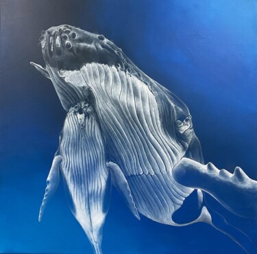 Pintura titulada "Baleines à bosses" por Émilie Pineau, Obra de arte original, Acrílico Montado en Bastidor de camilla de ma…