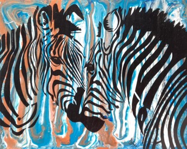 Painting titled "Zebras lovers" by Emilie Ruffat, Original Artwork, Acrylic Mounted on Wood Stretcher frame