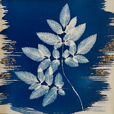 Painting titled "Cyanotype Au travers" by Émilie Singy, Original Artwork, Non Manipulated Photography Mounted on Cardboard