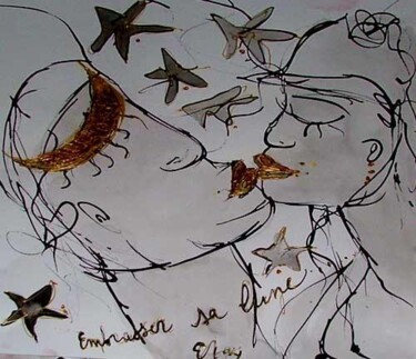 Drawing titled "Embrasser sa lune" by Emilie Teillaud, Original Artwork