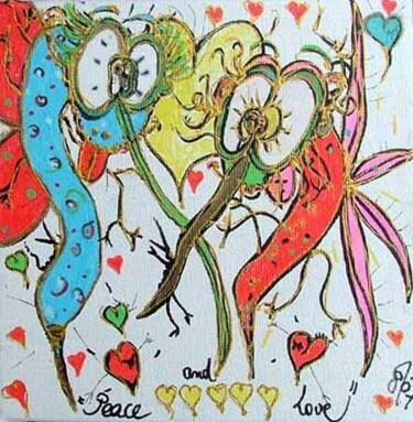 Painting titled "Peace and love !" by Emilie Teillaud, Original Artwork