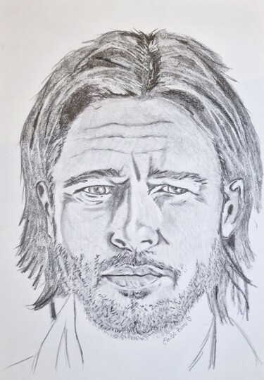 Desenho intitulada "The Brad Pitt" por Émilie Zahno, Obras de arte originais, Grafite