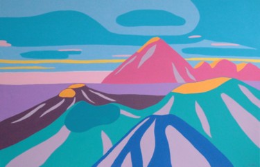 Peinture intitulée "Les volcans de Java" par Emilie Chêne, Œuvre d'art originale, Acrylique Monté sur Châssis en bois