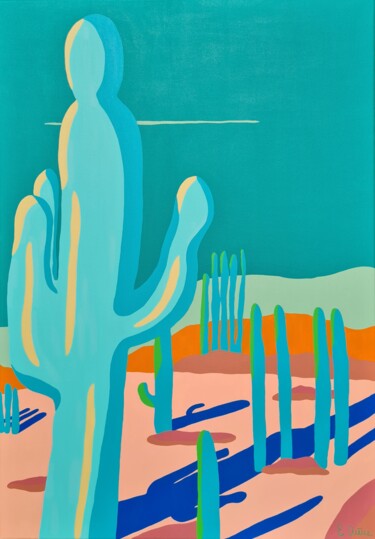 Painting titled "Cactus de Baja" by Emilie Chêne, Original Artwork, Acrylic Mounted on Wood Stretcher frame