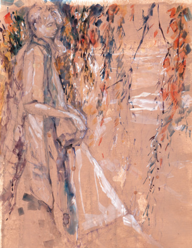Peinture intitulée "Femme sous un arbre" par Lorenz, Œuvre d'art originale, Acrylique