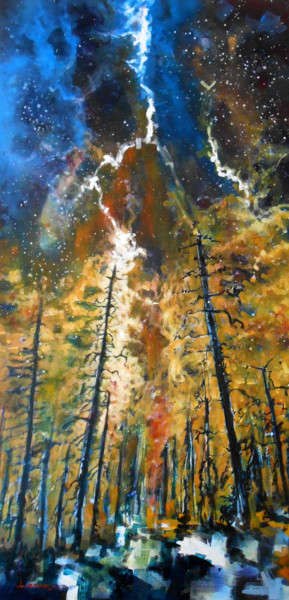 제목이 "Forêt en hiver"인 미술작품 Lorenz로, 원작, 아크릴 나무 들것 프레임에 장착됨