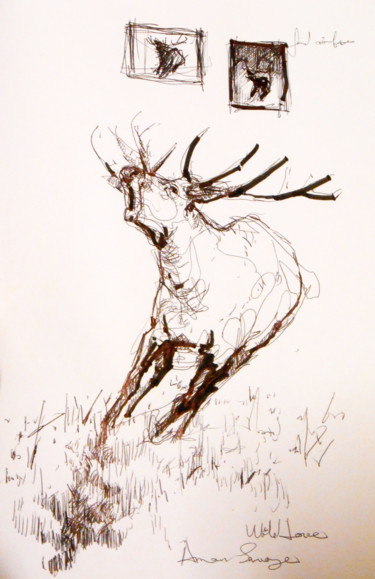 Desenho intitulada "Etude de cerf "bram…" por Lorenz, Obras de arte originais, Lápis