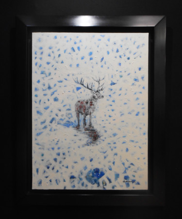 Malerei mit dem Titel "Cerf en hiver" von Lorenz, Original-Kunstwerk, Acryl Auf Keilrahmen aus Holz montiert