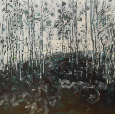 Painting titled "Foret en hiver 2" by Lorenz, Original Artwork, Acrylic Mounted on Wood Stretcher frame