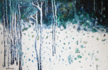 Painting titled "Foret en hiver 1" by Lorenz, Original Artwork, Acrylic Mounted on Wood Stretcher frame