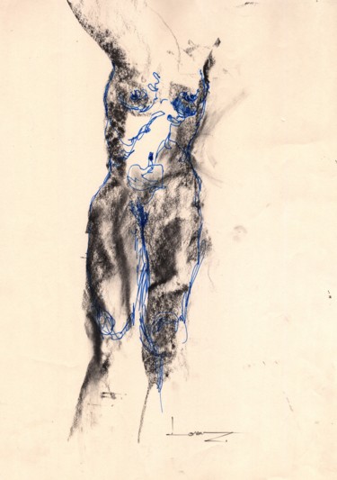 Drawing titled "Modèle vivant" by Lorenz, Original Artwork, Pencil