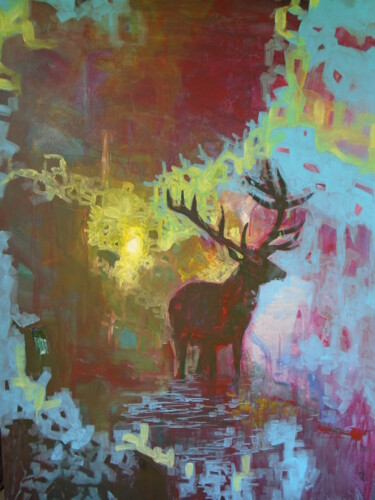 Peinture intitulée "Cerf à la rivière 2…" par Lorenz, Œuvre d'art originale, Acrylique