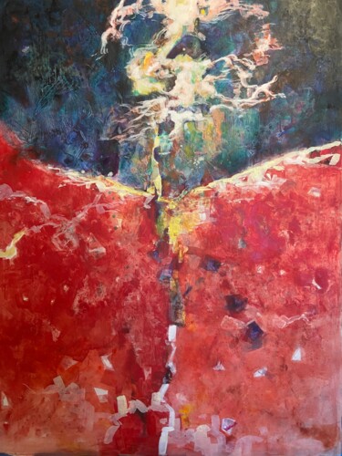 Painting titled "La montagne rouge" by Lorenz, Original Artwork, Acrylic