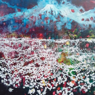 Peinture intitulée "Montagne imaginaire" par Lorenz, Œuvre d'art originale, Huile Monté sur Châssis en bois