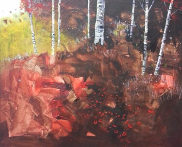 Painting titled "Foret rouge" by Lorenz, Original Artwork, Oil Mounted on Wood Stretcher frame