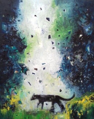 제목이 "Panthère noire"인 미술작품 Lorenz로, 원작, 기름 나무 들것 프레임에 장착됨