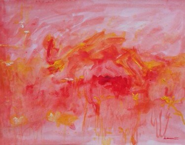 Peinture intitulée "Nymphéas rouge" par Lorenz, Œuvre d'art originale, Acrylique
