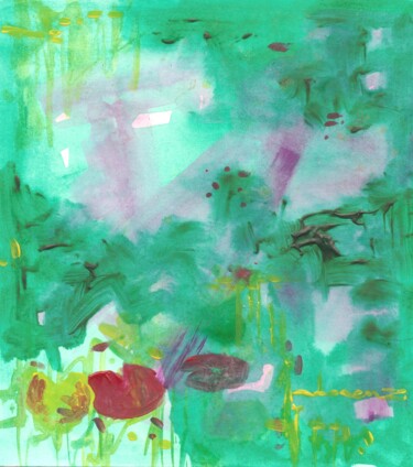 Peinture intitulée "Nymphéas vert III" par Lorenz, Œuvre d'art originale, Acrylique