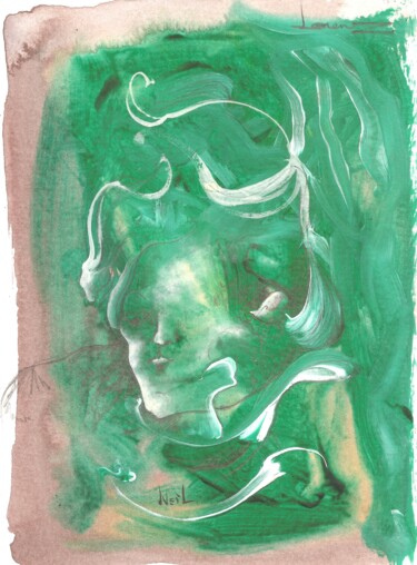 Peinture intitulée "Visage vert" par Lorenz, Œuvre d'art originale, Acrylique