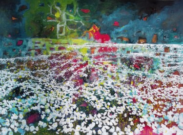 Картина под названием "Paysage de fleurs II" - Lorenz, Подлинное произведение искусства, Акрил