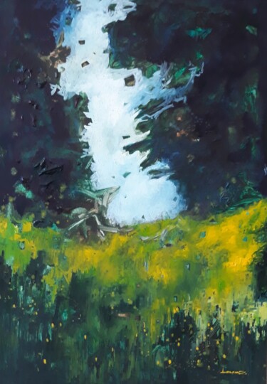 Pittura intitolato "Foret avec boutons…" da Lorenz, Opera d'arte originale, Olio Montato su Telaio per barella in legno