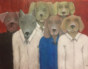 Painting titled "chiens" by Emilie Rousset, Original Artwork, Acrylic