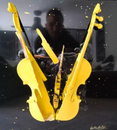 Sculpture titled "le violon d'Emilio" by Emilio Mortini, Original Artwork, Wood Mounted on Wood Stretcher frame