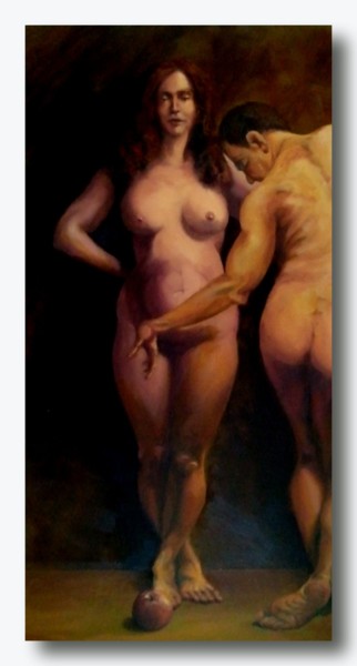 Schilderij getiteld "adam-and-eve-50x100…" door Emilio Paintings, Origineel Kunstwerk, Olie