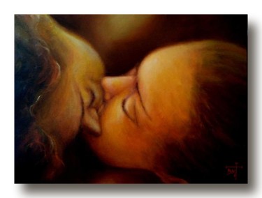 Peinture intitulée "the-fusion-kiss-35x…" par Emilio Paintings, Œuvre d'art originale, Huile