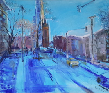 Malerei mit dem Titel "Frankfurt in Blau" von Emiliya Rudaschewskaja, Original-Kunstwerk, Öl