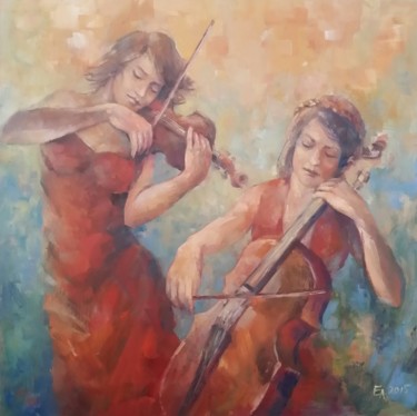 Pintura intitulada "muzica" por Emily Ardelean, Obras de arte originais, Óleo Montado em Painel de madeira