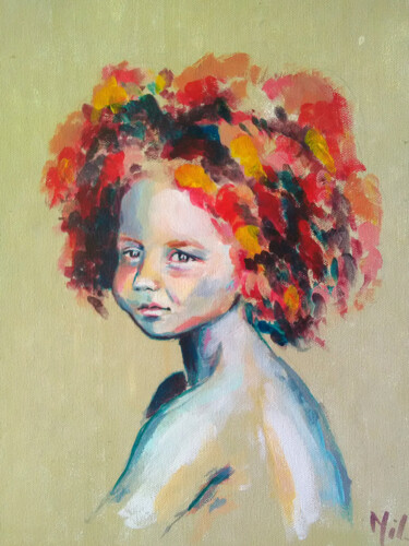Painting titled "Red head" by Emily Coubard (Mil.), Original Artwork, Acrylic Mounted on Wood Stretcher frame
