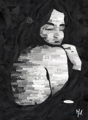 Collages titled "Les maux" by Emily Coubard (Mil.), Original Artwork, Collages Mounted on Cardboard