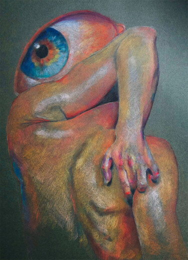 Painting titled "eye in the back" by Emily Coubard (Mil.), Original Artwork, Pencil