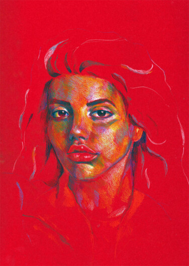 Dessin intitulée "Red girl" par Emily Coubard (Mil.), Œuvre d'art originale, Crayon