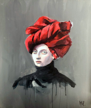 Painting titled "Red woman" by Emily Coubard (Mil.), Original Artwork, Acrylic