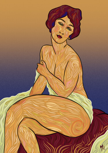 Arts numériques intitulée "Femme sur un divan…" par Emily Coubard (Mil.), Œuvre d'art originale, Travail numérique 2D