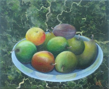 Peinture intitulée "Plateau de fruits" par Emily Helstroffer, Œuvre d'art originale, Huile