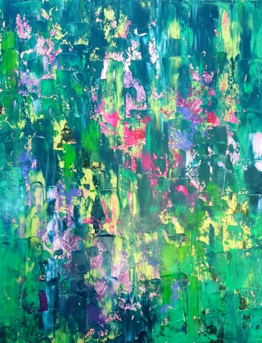 제목이 "Abstract Flowers"인 미술작품 Emily Starck로, 원작, 기름 나무 들것 프레임에 장착됨