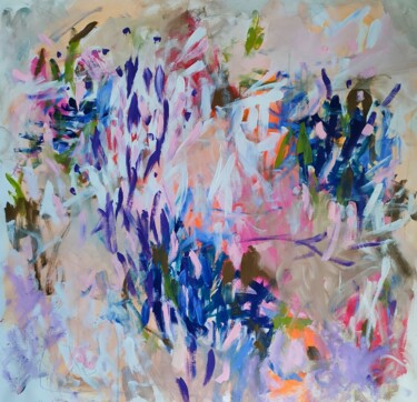Malarstwo zatytułowany „Jardin en fleurs” autorstwa Emily Starck, Oryginalna praca, Akryl Zamontowany na Drewniana rama noszy