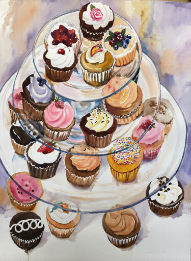 Painting titled "Dreaming of Cupcakes" by Emily Stedman, Original Artwork, Watercolor