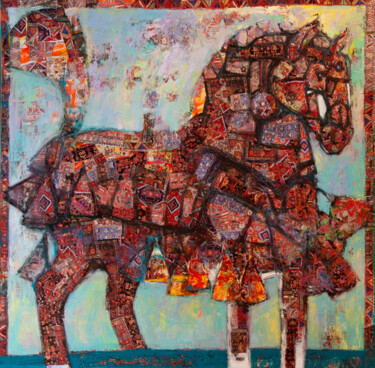 Pintura intitulada ""Carpet horse"" por Emin Qahramanov, Obras de arte originais, Óleo