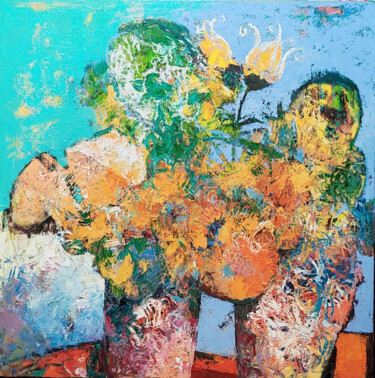 Painting titled ""Flowers in pots"" by Emin Qahramanov, Original Artwork, Oil