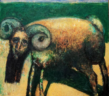 Painting titled ""The Ram"" by Emin Qahramanov, Original Artwork, Oil