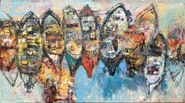 Painting titled "At the docks" by Emin Qahramanov, Original Artwork, Oil